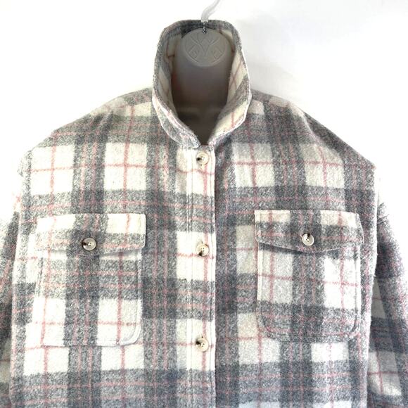 Anthropologie If By Sea Plaid Long Bobbie Shirt Jacket Shacket Gray - Picture 4 of 15